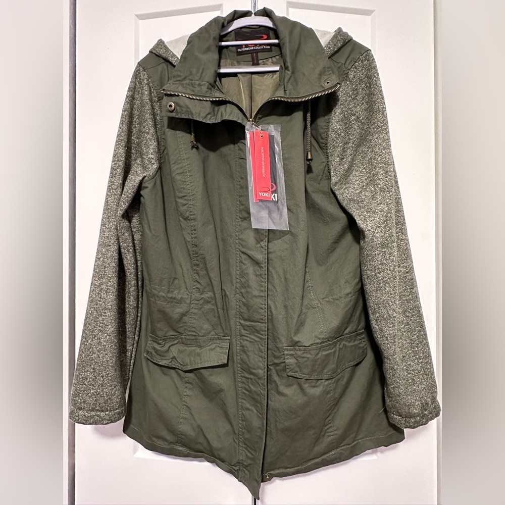Yoki Olive Layered Funnel Collar Jacket (NWT)